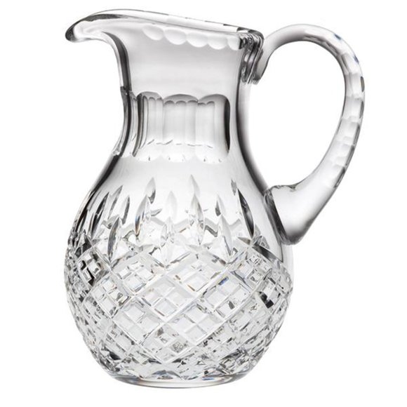 POLONIA Lead Crystal Pitcher Criss Cross & Circle Pattern Poland EUC - Picture 1 of 3